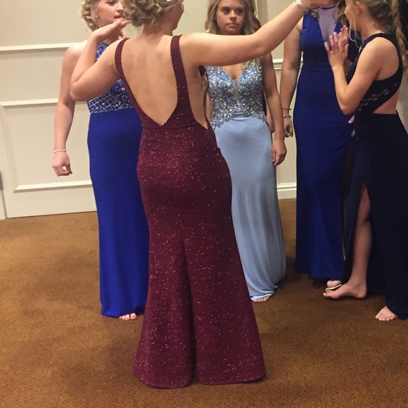 Jovani Red/ Wine Sparkly Prom Dress 45811 - Picture 6 of 8